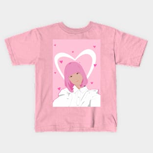 beautiful girl pink heart Kids T-Shirt